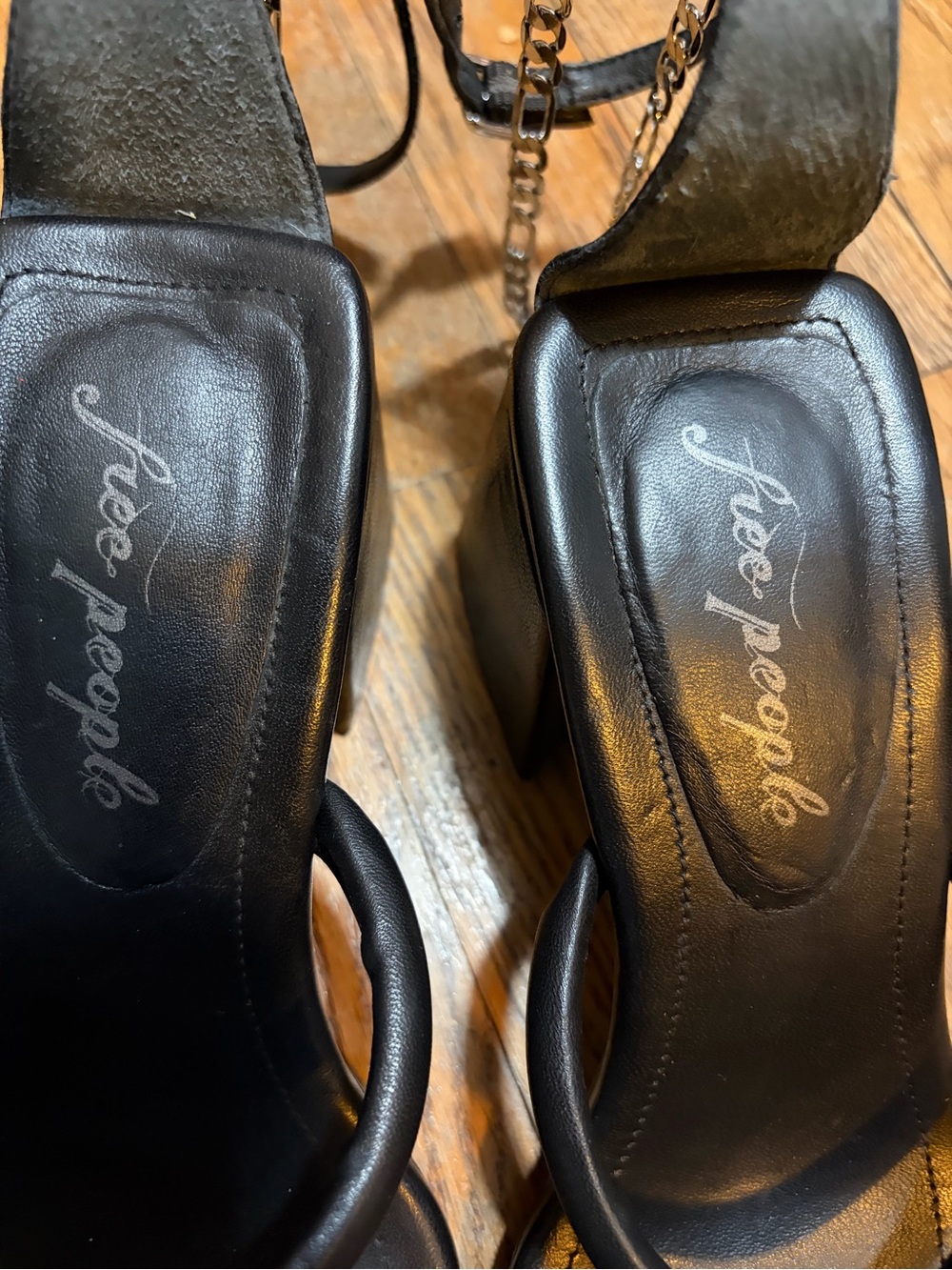 Black Free People Parker Chain Heels size 37.5 EU or 7.5 US - Picture 10 of 11